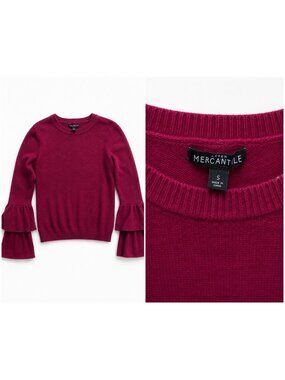 J.Crew Mercantile Burgundy Tiered Ruffle Bell Sleeve Sweater Small Cotton